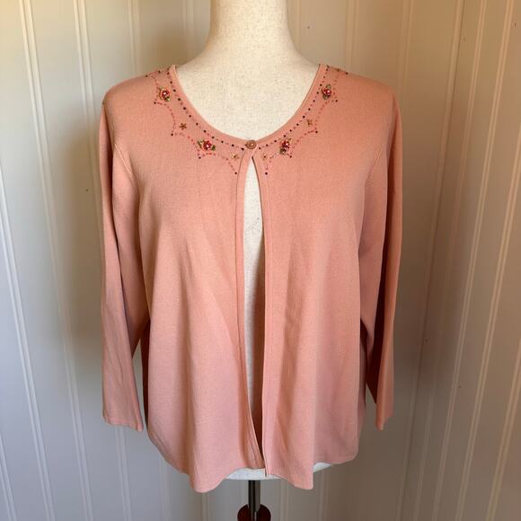 Vintage Y2K Volup Orange Beaded Cardigan Sweater 18 - Picture 1 of 6